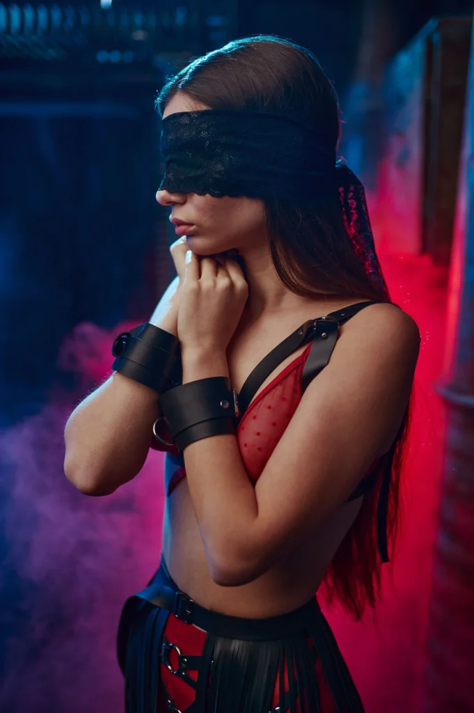 Shy woman eyes covered