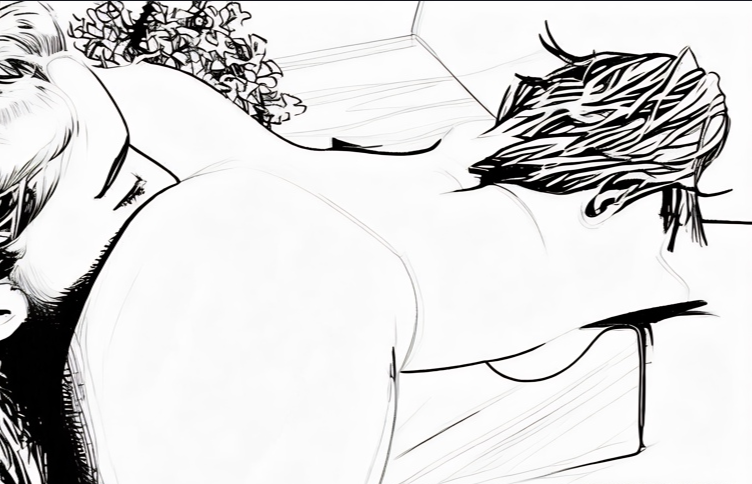 Drawing of a girls sitting on another girl face and nose